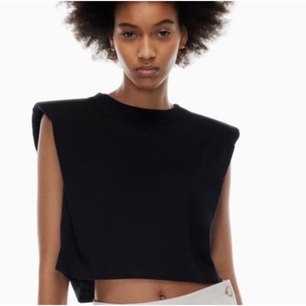 Aritzia Babaton Padded Cap Sleeve Black Cotton Crop Top Size M 100% Cotton
